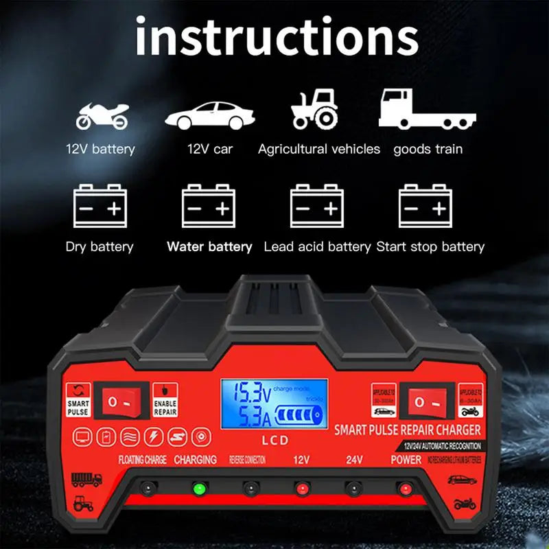 Battery Charger For Car LCD Display Auto Battery Charger Marine Battery Charger Heat-Resistant Boat Battery Charger Truck Batter