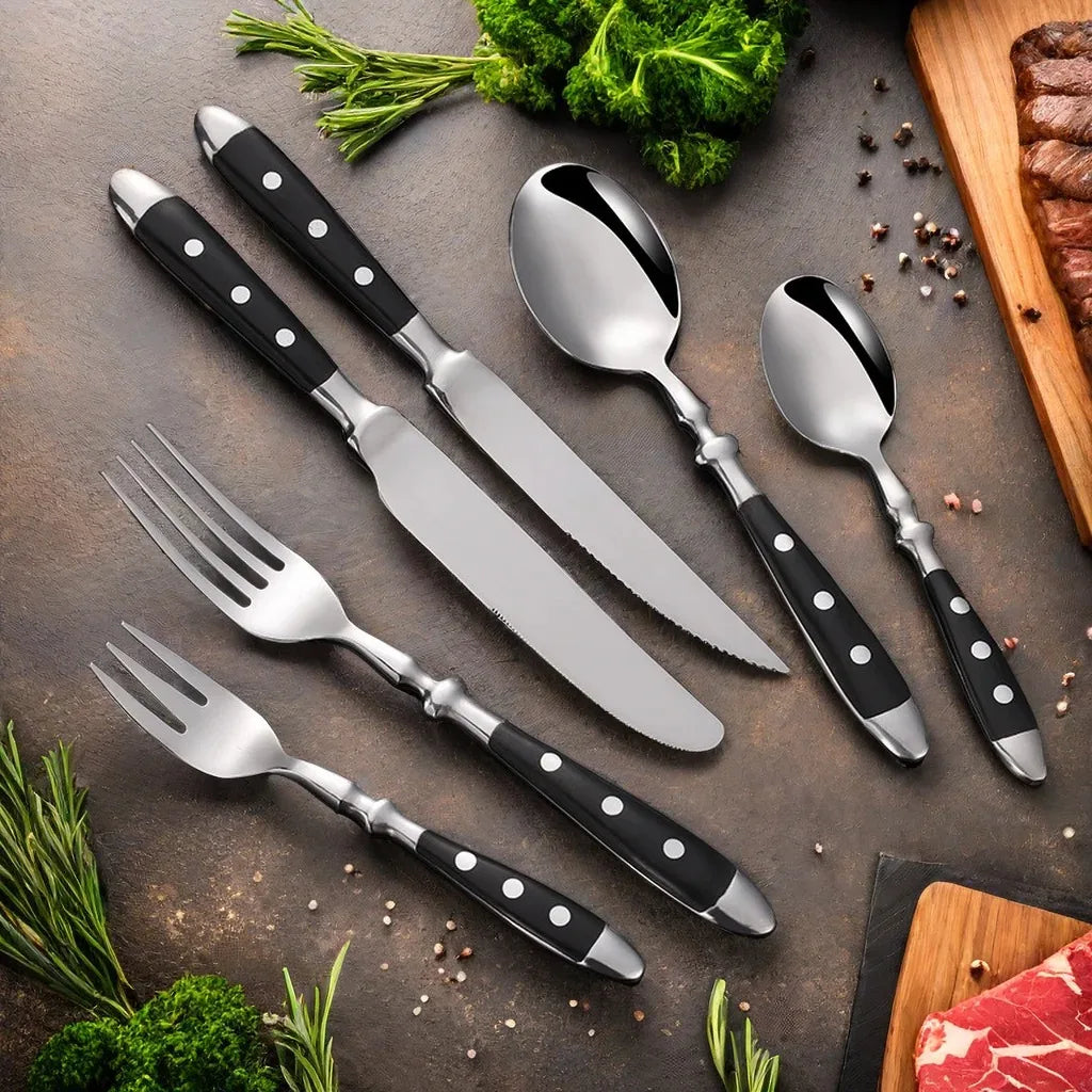 Classic Elegant Stainless Steel Cutlery Set Fork Spoon Knife Full Dinning Fork Steak Knife Teaspoon Creative Dinnerware Set