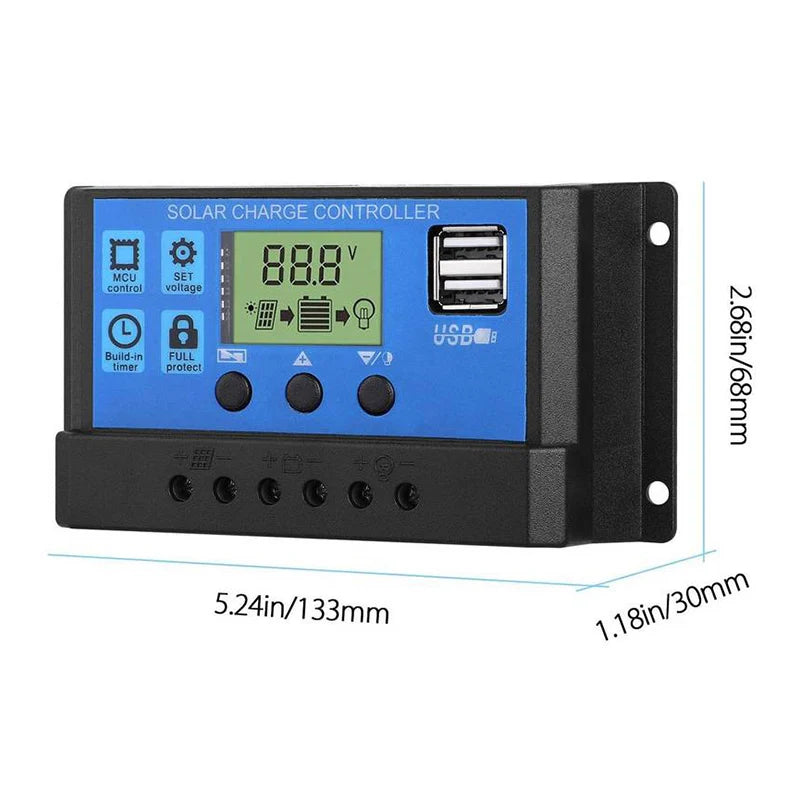 30A Solar Charge and Discharge Controller LCD Display Dual USB Auto Solar Cell Panel Charger Regulator
